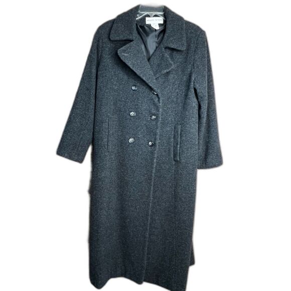 Vintage Adolfo Studio Dark Gray Long Double Breasted 100% Wool Coat | Size 12 - Picture 1 of 8